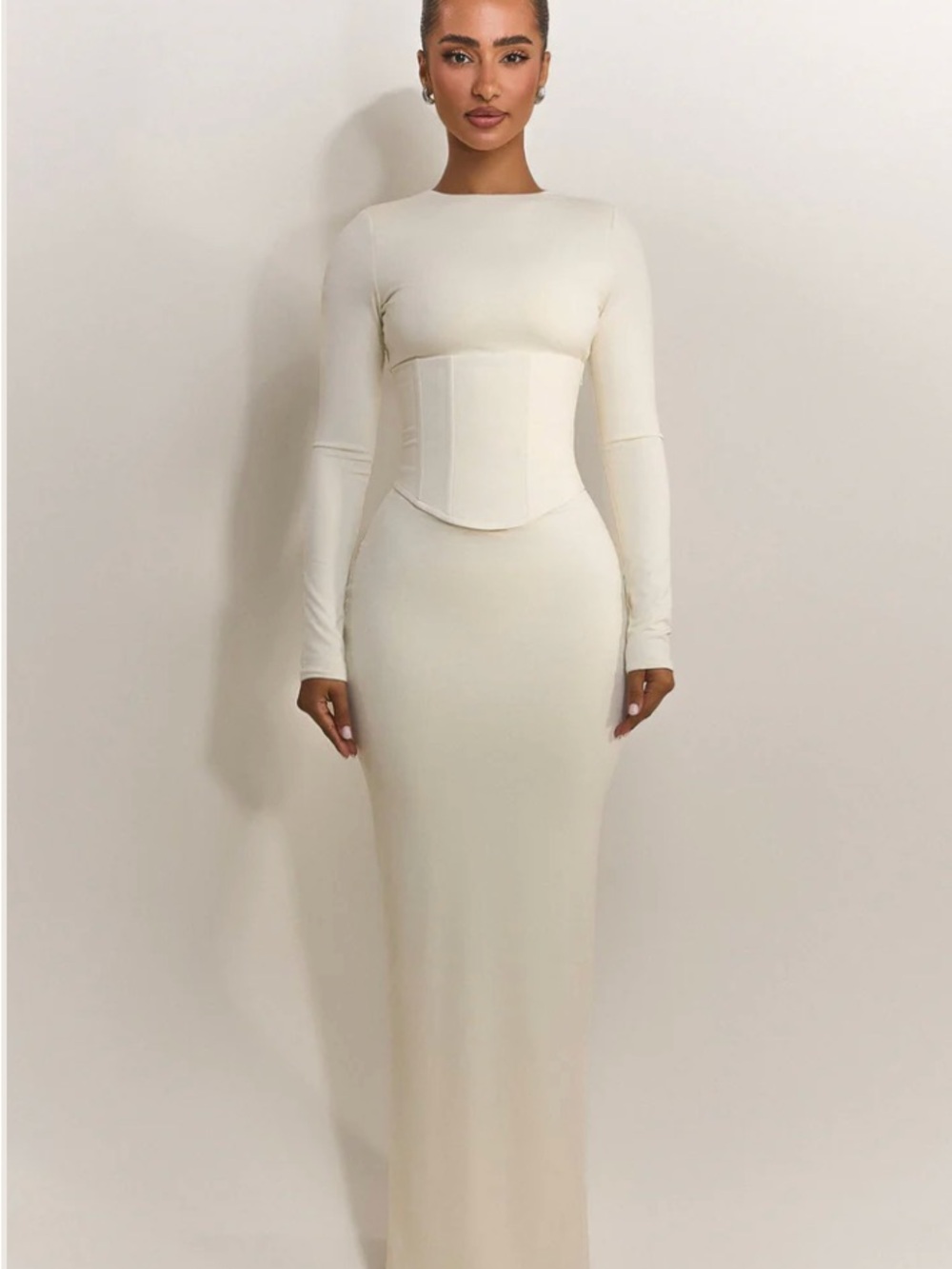 Women's Cream Maxi Dress with Corset Waist - Picture 3 of 4